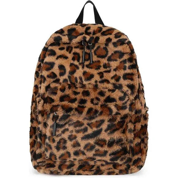 Furry Leopard Print Backpack